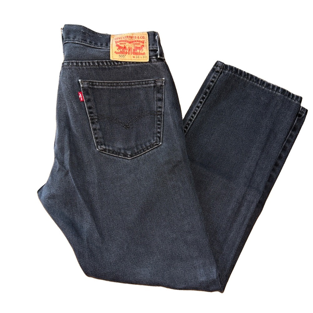 Levi's 505 Regular Fit Jeans Mens 34x30 Faded Black Straight Leg Denim